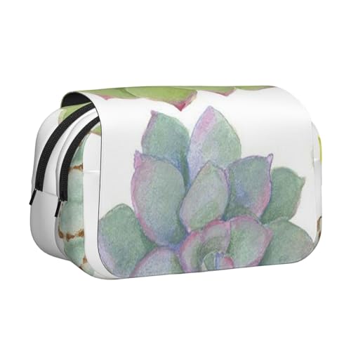 GSGCSBYMLG Federmäppchen mit Kaktus-Sukkulenten, bedruckt, doppeltes Klappetui, tragbares Schreibwarenetui, Schwarz , Einheitsgröße, Münztasche von GSGCSBYMLG