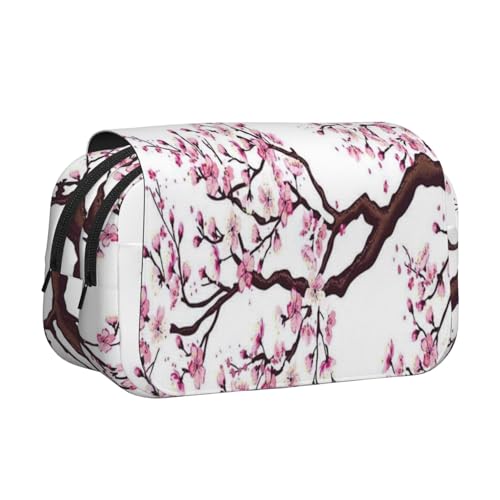 GSGCSBYMLG Federmäppchen mit Kirschblüten-Baum-Motiv, doppeltes Klappetui, tragbares Schreibwarenetui, Schwarz , Einheitsgröße, Münztasche von GSGCSBYMLG