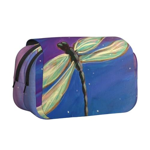 GSGCSBYMLG Federmäppchen mit Libellen-Motiv, bedruckt, doppeltes Klappetui, tragbares Schreibwarenetui, Schwarz , Einheitsgröße, Münztasche von GSGCSBYMLG