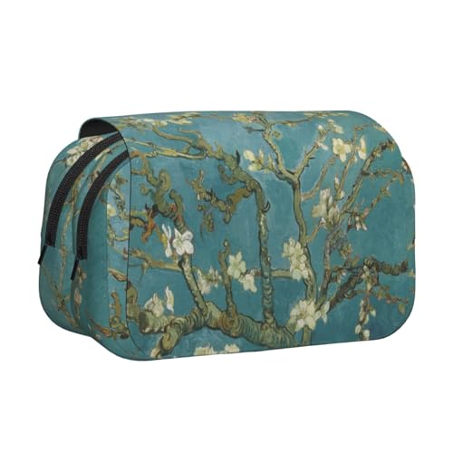 GSGCSBYMLG Federmäppchen mit Mandelblüten-Aufdruck, doppeltes Klappetui, tragbares Schreibwarenetui, Schwarz , Einheitsgröße, Münztasche von GSGCSBYMLG