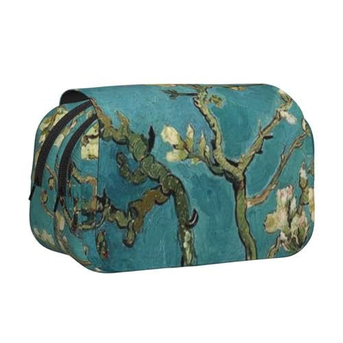 GSGCSBYMLG Federmäppchen mit Mandelblüten-Motiv, doppeltes Klappetui, tragbares Schreibwarenetui, Schwarz , Einheitsgröße, Münztasche von GSGCSBYMLG