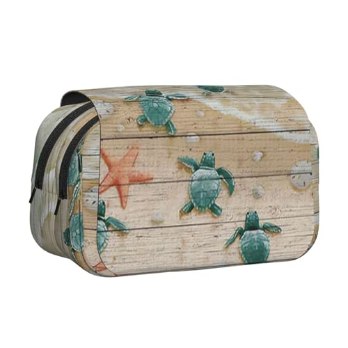 GSGCSBYMLG Federmäppchen mit Meeresschildkröte, Seestern, bedruckt, doppeltes Klappetui, tragbares Schreibwarenetui, Schwarz , Einheitsgröße, Münztasche von GSGCSBYMLG