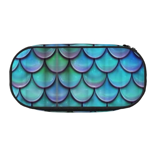 GSGCSBYMLG Federmäppchen mit Meerjungfrauen-Motiv, Blaugrün, Fischschuppe, Federmäppchen, tragbares Schreibwarenetui, Schwarz , Einheitsgröße, Münztasche von GSGCSBYMLG