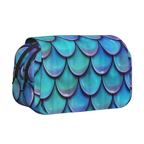 GSGCSBYMLG Federmäppchen mit Meerjungfrauen-Motiv, Fischschuppen-Design, doppeltes Klappetui, tragbares Schreibwarenetui, Schwarz , Einheitsgröße, Münztasche von GSGCSBYMLG