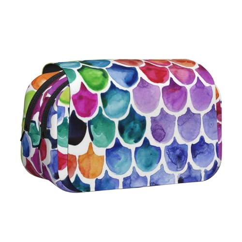 GSGCSBYMLG Federmäppchen mit Meerjungfrauen-Motiv, mit Fischschuppen-Motiv, doppelt, tragbar, Schreibwarenetui, Schwarz , Einheitsgröße, Münztasche von GSGCSBYMLG