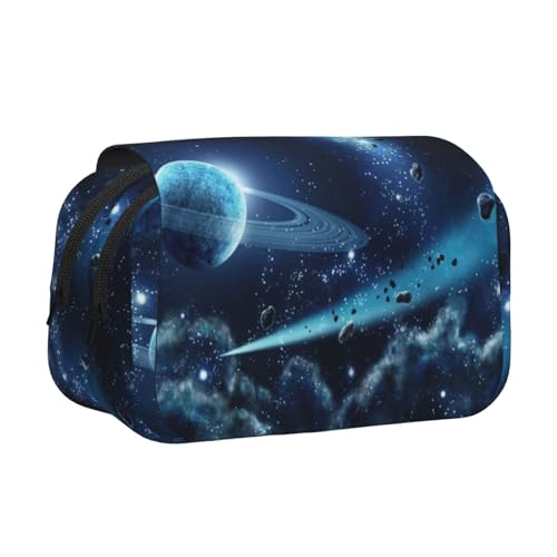 GSGCSBYMLG Federmäppchen mit Mond, Sternen und Planeten, bedruckt, doppeltes Klappetui, tragbares Schreibwarenetui, Schwarz , Einheitsgröße, Münztasche von GSGCSBYMLG