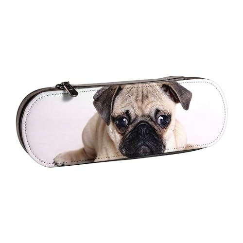 GSGCSBYMLG Federmäppchen mit Mops-Motiv, bedrucktes Leder-Federmäppchen, Schreibwaren-Tasche von GSGCSBYMLG
