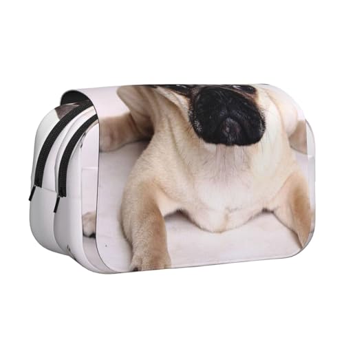 GSGCSBYMLG Federmäppchen mit Mops-Motiv, doppeltes Klappetui, tragbares Schreibwarenetui, Schwarz , Einheitsgröße, Münztasche von GSGCSBYMLG