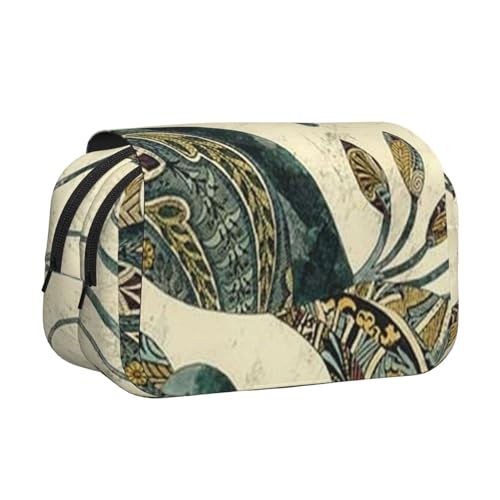 GSGCSBYMLG Federmäppchen mit Pfauenmotiv, doppeltes Klappetui, tragbares Schreibwarenetui, Schwarz , Einheitsgröße, Münztasche von GSGCSBYMLG