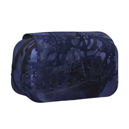 GSGCSBYMLG Federmäppchen mit Piraten-Segelboot-Motiv, bedruckt, doppeltes Klappetui, tragbares Schreibwarenetui, Schwarz , Einheitsgröße, Münztasche von GSGCSBYMLG