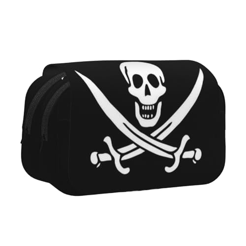 GSGCSBYMLG Federmäppchen mit Piratenflagge, doppeltes Klappetui, tragbares Schreibwarenetui, Schwarz , Einheitsgröße, Münztasche von GSGCSBYMLG