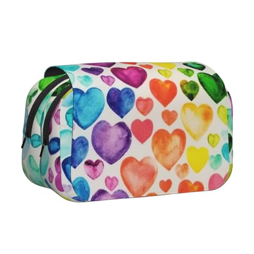 GSGCSBYMLG Federmäppchen mit Regenbogen-Herzen, doppeltes Klappetui, tragbares Schreibwarenetui, Schwarz , Einheitsgröße, Münztasche von GSGCSBYMLG