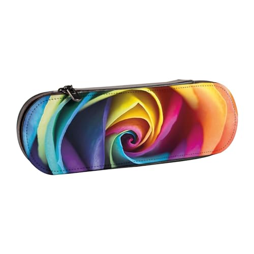 GSGCSBYMLG Federmäppchen mit Regenbogen-Rosen-Motiv, bedrucktes Leder-Federmäppchen, Schreibwar von GSGCSBYMLG