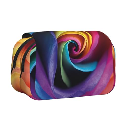 GSGCSBYMLG Federmäppchen mit Regenbogen-Rosen-Motiv, doppeltes Klappetui, tragbares Schreibwarenetui, Schwarz , Einheitsgröße, Münztasche von GSGCSBYMLG