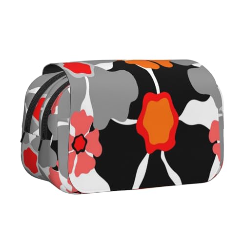 GSGCSBYMLG Federmäppchen mit Retro-Blumenmuster und doppeltem Klappetui, tragbares Schreibwarenetui, Schwarz , Einheitsgröße, Münztasche von GSGCSBYMLG