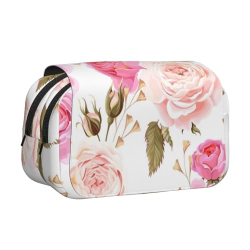 GSGCSBYMLG Federmäppchen mit Rosen-Motiv, doppeltes Klappetui, tragbares Schreibwarenetui, Schwarz , Einheitsgröße, Münztasche von GSGCSBYMLG