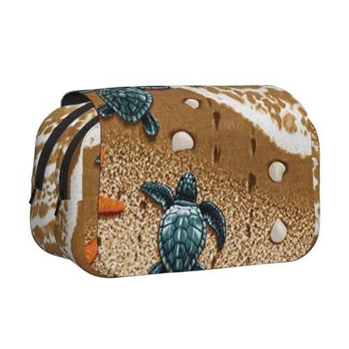 GSGCSBYMLG Federmäppchen mit Schildkröten am Strand, bedruckt, doppelt, tragbar, Schreibwarenetui, Schwarz , Einheitsgröße, Münztasche von GSGCSBYMLG