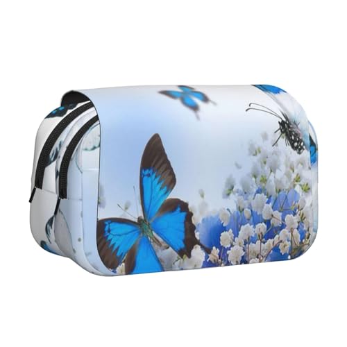 GSGCSBYMLG Federmäppchen mit Schmetterlingsmotiv, doppelt, tragbar, Blau, Schwarz , Einheitsgröße, Münztasche von GSGCSBYMLG