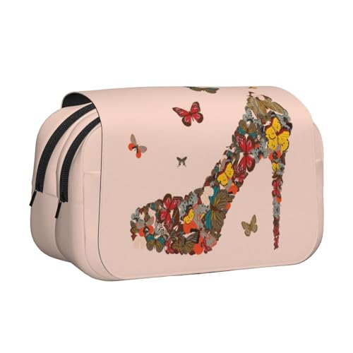 GSGCSBYMLG Federmäppchen mit Schmetterlingsmotiv und hohem Absatz, doppeltes Klappetui, tragbares Schreibwarenetui, Schwarz , Einheitsgröße, Münztasche von GSGCSBYMLG