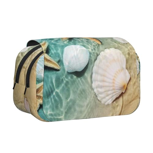 GSGCSBYMLG Federmäppchen mit Seestern, bedruckt, doppeltes Klappetui, tragbares Schreibwarenetui, Schwarz , Einheitsgröße, Münztasche von GSGCSBYMLG