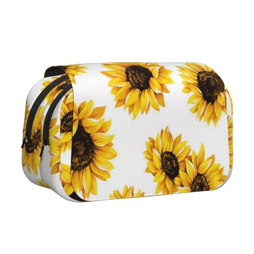 GSGCSBYMLG Federmäppchen mit Sonnenblumen-Aufdruck, doppeltes Klappetui, tragbares Schreibwarenetui, Schwarz , Einheitsgröße, Münztasche von GSGCSBYMLG