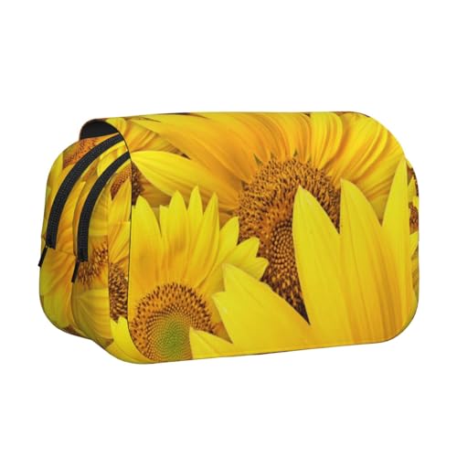 GSGCSBYMLG Federmäppchen mit Sonnenblumen-Aufdruck, doppeltes Klappetui, tragbares Schreibwarenetui, Schwarz , Einheitsgröße, Münztasche von GSGCSBYMLG