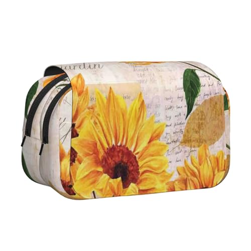 GSGCSBYMLG Federmäppchen mit Sonnenblumen-Aufdruck, doppeltes Klappetui, tragbares Schreibwarenetui, Schwarz , Einheitsgröße, Münztasche von GSGCSBYMLG