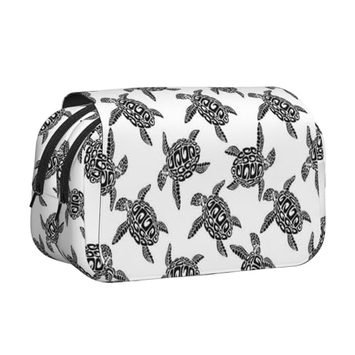 GSGCSBYMLG Federmäppchen mit Tiermotiv, Motiv: Meeresschildkröten, doppelt, tragbar, Schreibwarenetui, Schwarz , Einheitsgröße, Münztasche von GSGCSBYMLG