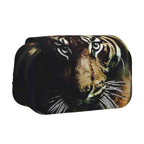 GSGCSBYMLG Federmäppchen mit Tiger-Aufdruck, doppeltes Klappetui, tragbares Schreibwarenetui, Schwarz , Einheitsgröße, Münztasche von GSGCSBYMLG
