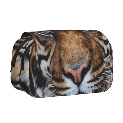 GSGCSBYMLG Federmäppchen mit Tiger-Aufdruck, doppeltes Klappetui, tragbares Schreibwarenetui, Schwarz , Einheitsgröße, Münztasche von GSGCSBYMLG