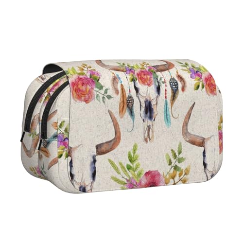 GSGCSBYMLG Federmäppchen mit Totenkopf-Motiv, doppeltes Klappetui, tragbares Schreibwarenetui, Schwarz , Einheitsgröße, Münztasche von GSGCSBYMLG