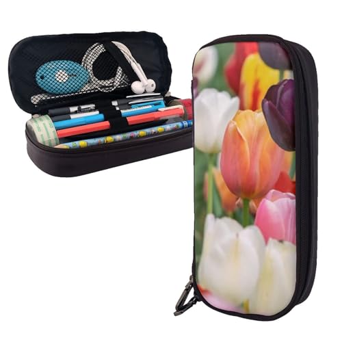 GSGCSBYMLG Federmäppchen mit Tulpenmotiv, aus Leder, tragbar, Schreibwarenetui von GSGCSBYMLG