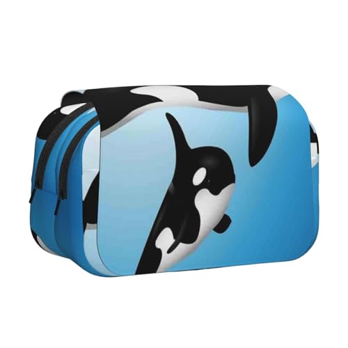GSGCSBYMLG Federmäppchen mit Wal-Motiv, doppeltes Klappetui, tragbares Schreibwarenetui, Schwarz , Einheitsgröße, Münztasche von GSGCSBYMLG