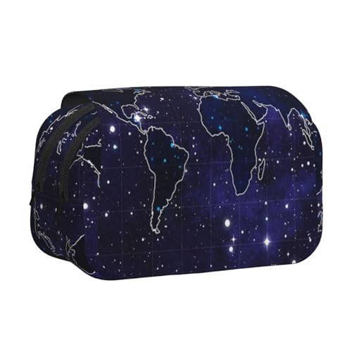 GSGCSBYMLG Federmäppchen mit Weltkarten-Motiv, doppeltes Klappetui, tragbares Schreibwarenetui, Schwarz , Einheitsgröße, Münztasche von GSGCSBYMLG