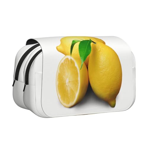 GSGCSBYMLG Federmäppchen mit Zitronenmotiv, doppeltes Klappetui, tragbares Schreibwarenetui, Schwarz , Einheitsgröße, Münztasche von GSGCSBYMLG