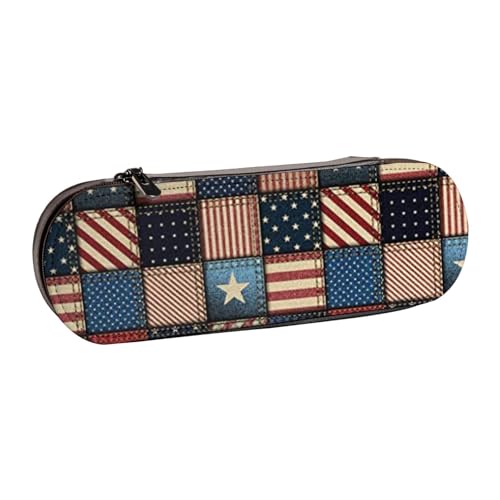 GSGCSBYMLG Federmäppchen mit amerikanischer Flagge, Patchwork, bedrucktes Leder-Federmäppchen, Schreib von GSGCSBYMLG