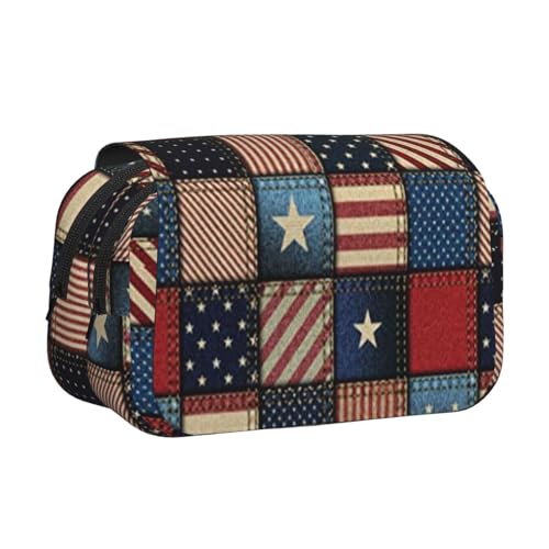 GSGCSBYMLG Federmäppchen mit amerikanischer Flagge, Patchwork, doppeltes Klappetui, tragbares Schreibwarenetui, Schwarz , Einheitsgröße, Münztasche von GSGCSBYMLG