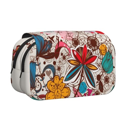 GSGCSBYMLG Federmäppchen mit buntem Blumen- und Schmetterlings-Aufdruck, doppeltes Klappetui, tragbares Schreibwarenetui, Schwarz , Einheitsgröße, Münztasche von GSGCSBYMLG