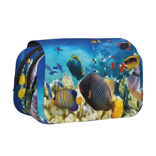 GSGCSBYMLG Federmäppchen mit buntem Seefisch-Druck, doppeltes Klappetui, tragbares Schreibwarenetui, Schwarz , Einheitsgröße, Münztasche von GSGCSBYMLG