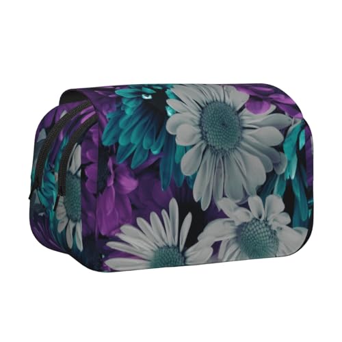 GSGCSBYMLG Federmäppchen mit doppeltem Klappetui, tragbar, mit Blumendruck, Violett / Weiß, Schwarz , Einheitsgröße, Münztasche von GSGCSBYMLG