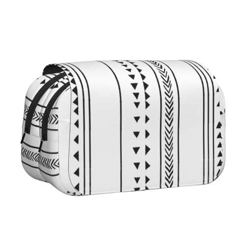 GSGCSBYMLG Federmäppchen mit dreieckigen Streifen, Bohemian-Muster, bedruckt, doppeltes Klappetui, tragbares Schreibwarenetui, Schwarz , Einheitsgröße, Münztasche von GSGCSBYMLG