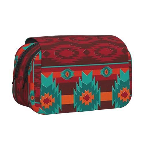 GSGCSBYMLG Federmäppchen mit ethnischem geometrischem Muster, bedruckt, doppeltes Klappetui, tragbares Schreibwarenetui, Schwarz , Einheitsgröße, Münztasche von GSGCSBYMLG