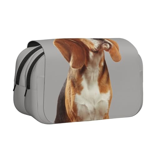 GSGCSBYMLG Federmäppchen mit niedlichem Beagle-Motiv, doppeltes Klappetui, tragbares Schreibwarenetui, Schwarz , Einheitsgröße, Münztasche von GSGCSBYMLG