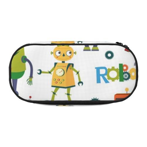 GSGCSBYMLG Federmäppchen mit niedlichem Cartoon-Roboter, bedruckt, tragbares Schreibwarenetui, Schwarz , Einheitsgröße, Münztasche von GSGCSBYMLG