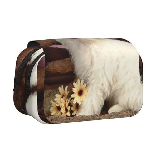 GSGCSBYMLG Federmäppchen mit niedlichem Hundemotiv, doppeltes Klappetui, tragbares Schreibwarenetui, Schwarz , Einheitsgröße, Münztasche von GSGCSBYMLG