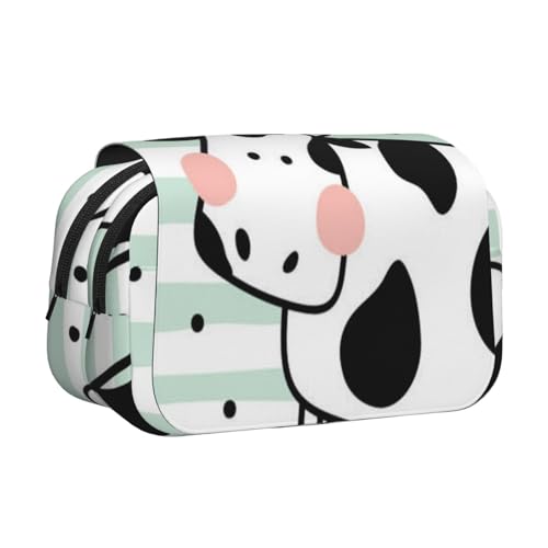 GSGCSBYMLG Federmäppchen mit niedlichem Kuhmuster, doppeltes Klappetui, tragbares Schreibwarenetui, Schwarz , Einheitsgröße, Münztasche von GSGCSBYMLG