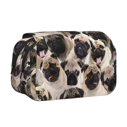 GSGCSBYMLG Federmäppchen mit niedlichem Mops-Aufdruck, doppeltes Klappetui, tragbares Schreibwarenetui, Schwarz , Einheitsgröße, Münztasche von GSGCSBYMLG