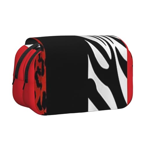 GSGCSBYMLG Federmäppchen mit rotem Leoparden- und Zebra-Tierdruck, doppeltes Klappetui, tragbares Schreibwarenetui, Schwarz , Einheitsgröße, Münztasche von GSGCSBYMLG