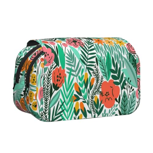 GSGCSBYMLG Federmäppchen mit tropischem Blumendruck, doppeltes Klappetui, tragbares Schreibwarenetui, Schwarz , Einheitsgröße, Münztasche von GSGCSBYMLG
