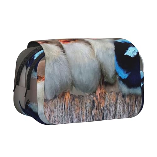 GSGCSBYMLG Federmäppchen mit vier Vögeln bedruckt, doppeltes Klappetui, tragbares Schreibwarenetui, Schwarz , Einheitsgröße, Münztasche von GSGCSBYMLG